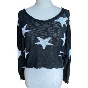 Olivaceous Star Sweater Slouchy Hippie Celestial Dark Fairy Grunge Black Crop -S